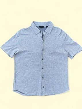 Vince Gray White Micro Geometric Knit Short Sleeve Button Down Shirt Large